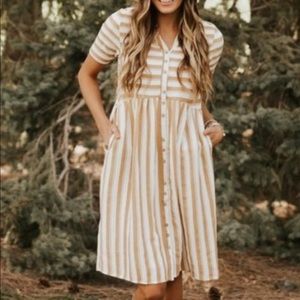 Roolee Mustard Yellow & White Striped MIDI Dress